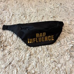 Black and Gold Glitter BAD INFLUENCE Women’s Belt Bag Fanny Pack NWOT